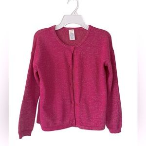 Gymboree Girls Cardigan, Button Down, Bright Pink w/ Silver Thread, Size M (7-8)
